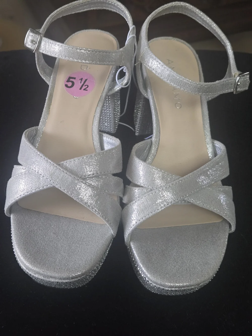 Sparkle Platform Heeled Sandals in Silver with Ankle Strap